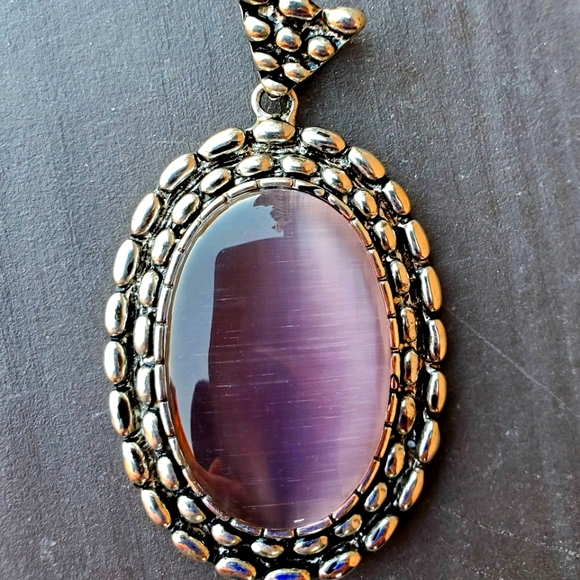 New Huge Purple Cat Eye Jasper Oval Silver Pendant. - Picture 1 of 15